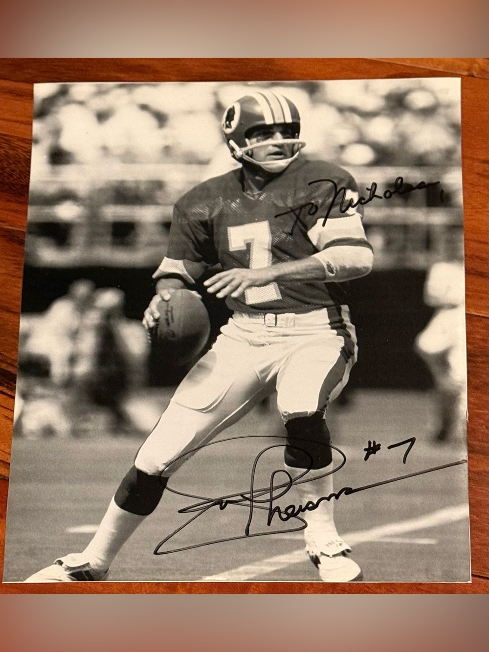 Joe Theismann Signed Black & White Photo No COA Washington Redskins 7.5x10